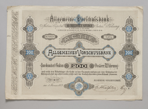Österreich: Aktie der Allgemeinen Vorschussbank zu 200 Gulden, 1873